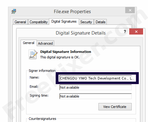 Screenshot of the CHENGDU YIWO Tech Development Co., Ltd. certificate